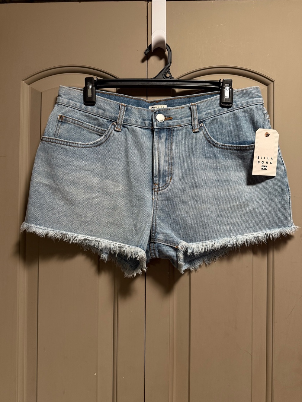 Billabong Light Wash Frayed Hem Denim Shorts